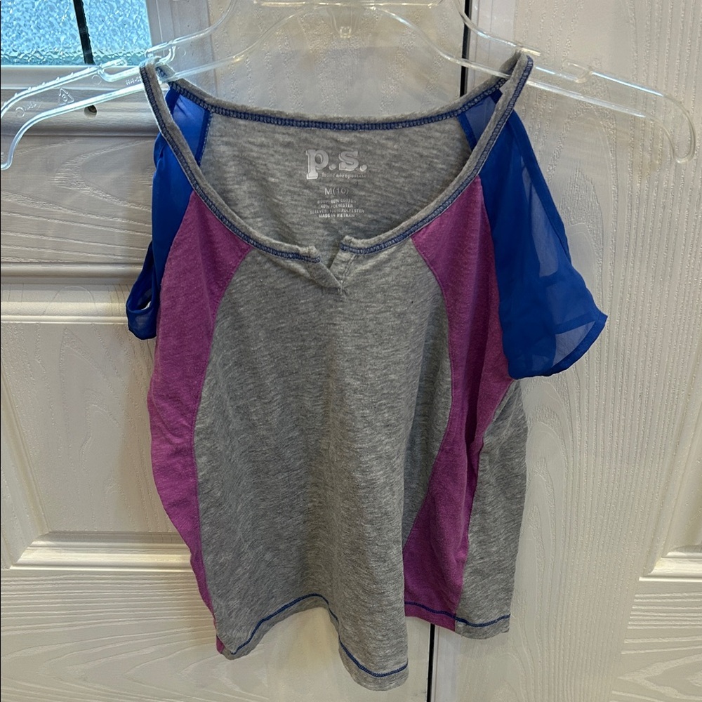 P.S. Kids Gray and Purple Tee with Blue Sleeves